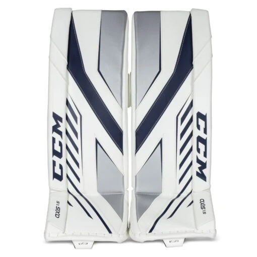 CCM Axis A1.5 Junior Goalie Leg Pads -Warrior Store ccm leg pads ccm axis a1 5 junior goalie leg pads white white navy silver 26 1 28744293941314