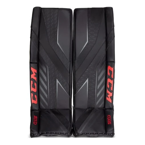 CCM Axis Senior Goalie Leg Pads -Warrior Store ccm leg pads ccm axis senior goalie leg pads black black red 35 1 5 28744295252034