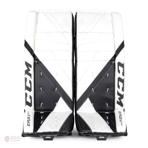 CCM Extreme Flex E5.5 Junior Goalie Leg Pads - Source Exclusive -Warrior Store ccm leg pads ccm extreme flex e5 5 junior goalie leg pads source exclusive white white black black 26 1 28744299184194