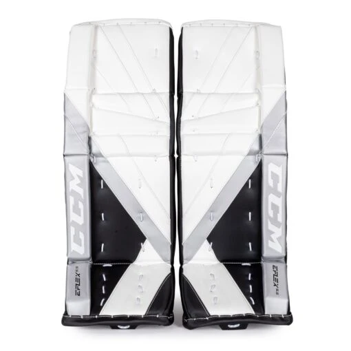 CCM Extreme Flex E5.5 Junior Goalie Leg Pads - Source Exclusive -Warrior Store ccm leg pads ccm extreme flex e5 5 junior goalie leg pads source exclusive white white black silver 26 1 28744299216962