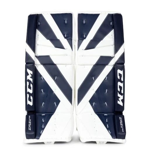 CCM Extreme Flex E5.9 Intermediate Goalie Leg Pads -Warrior Store ccm leg pads ccm extreme flex e5 9 intermediate goalie leg pads white white navy navy 30 1 28744299839554